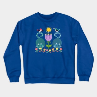 A Sunshine Day For Cats And Songbirds In The Tulip Garden Crewneck Sweatshirt